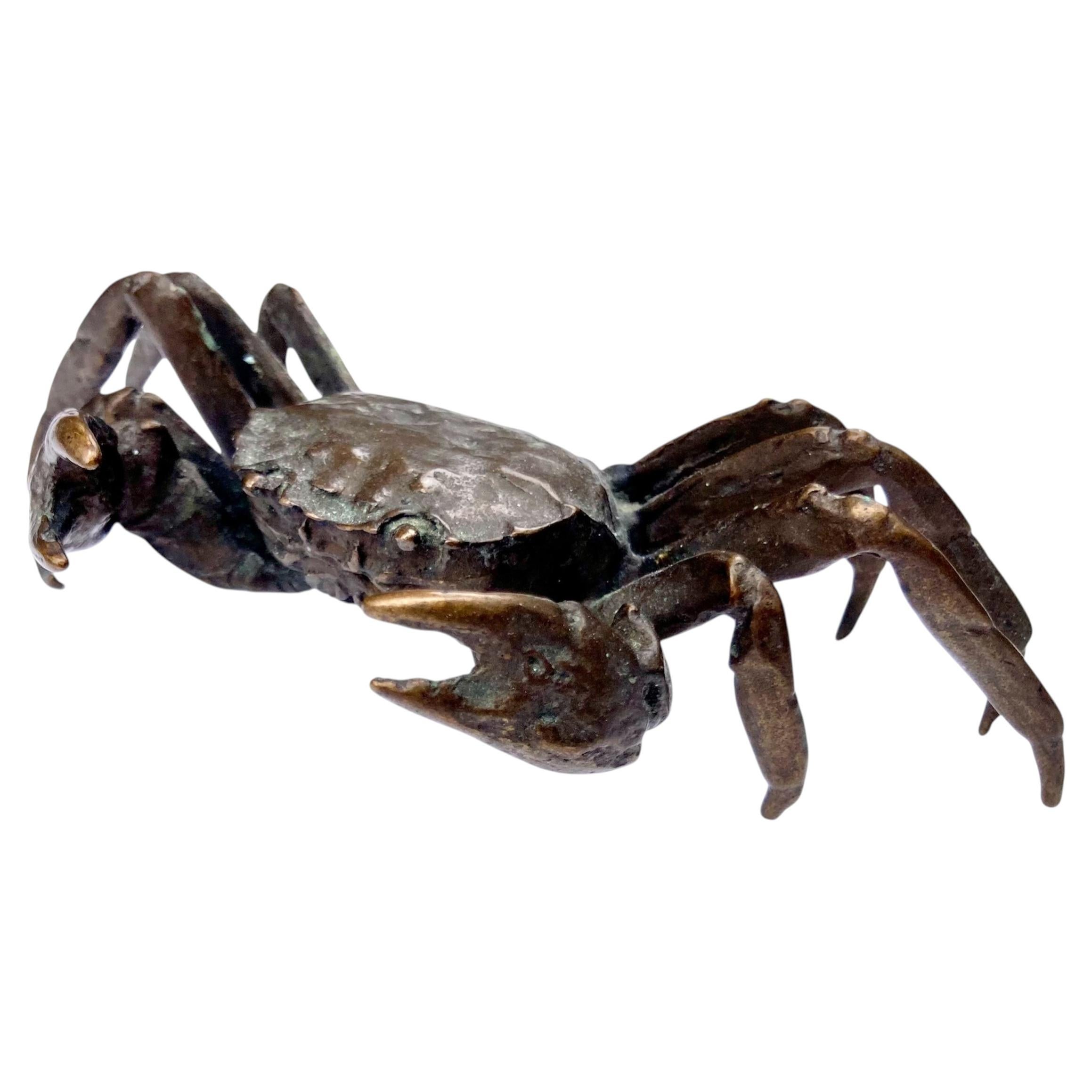 Japanese Okimono Bronze Crab Sculpture For Sale