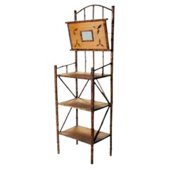 19th Century European Bamboo Etagere with Hand-Crafted Woven Shelves