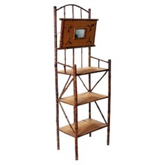 19th Century European Bamboo Etagere with Hand-Crafted Woven Shelves