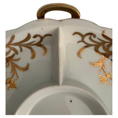 Divided Japanese Condiment Serving Plate w Gold & White