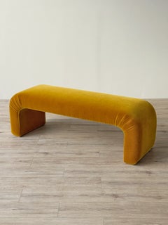 1980s Waterfall Bench in Golden Ochre Mohair