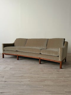 Mid-Century Curved Sofa in Sage Green Graphic Cut Mohair