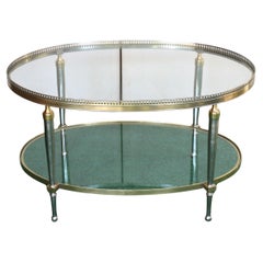 Trouvailles Hollywood Regency Silver & Brass Oval Glass Top Coffee Table