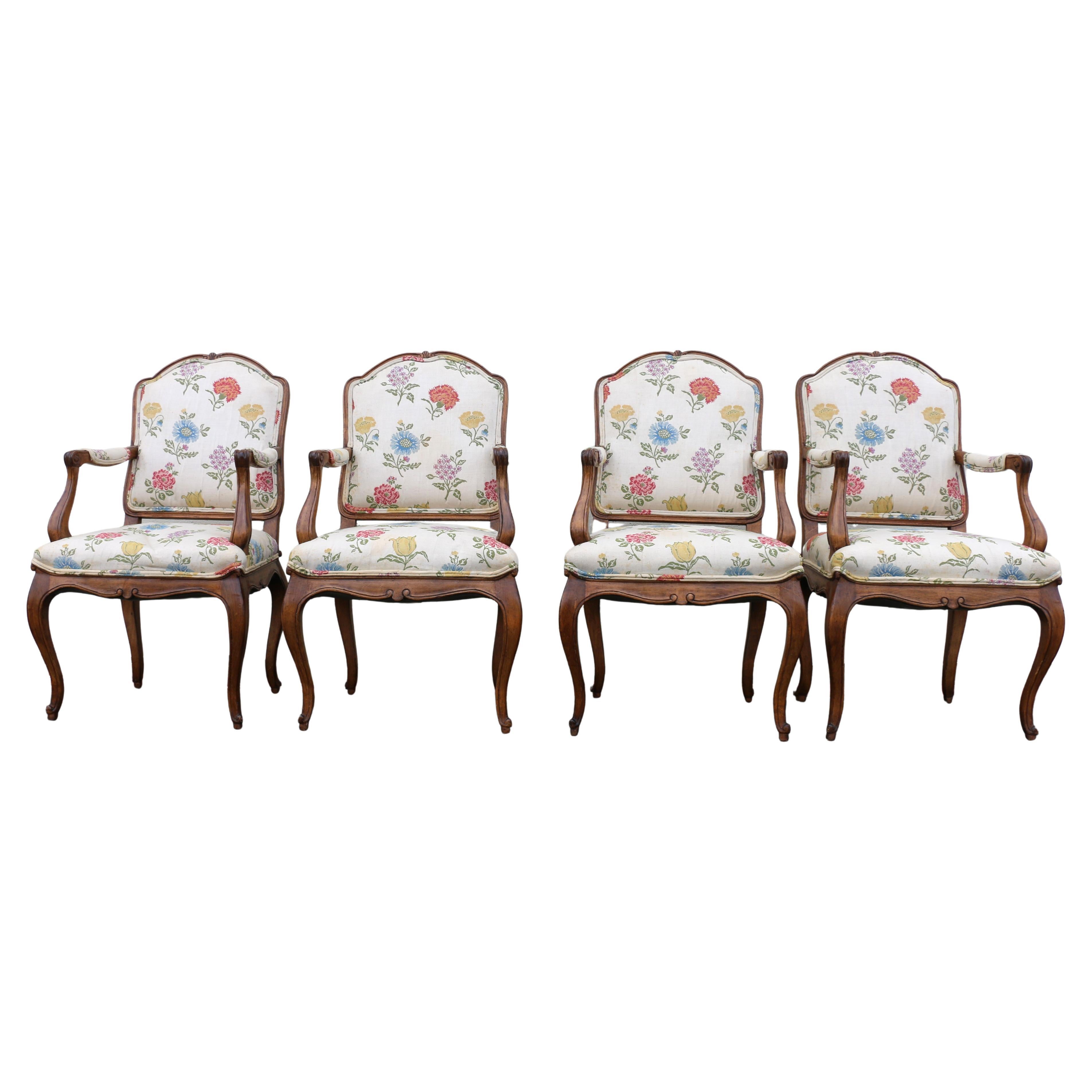 Vintage Set of Four French Provincial Louis XV Dining Armchairs