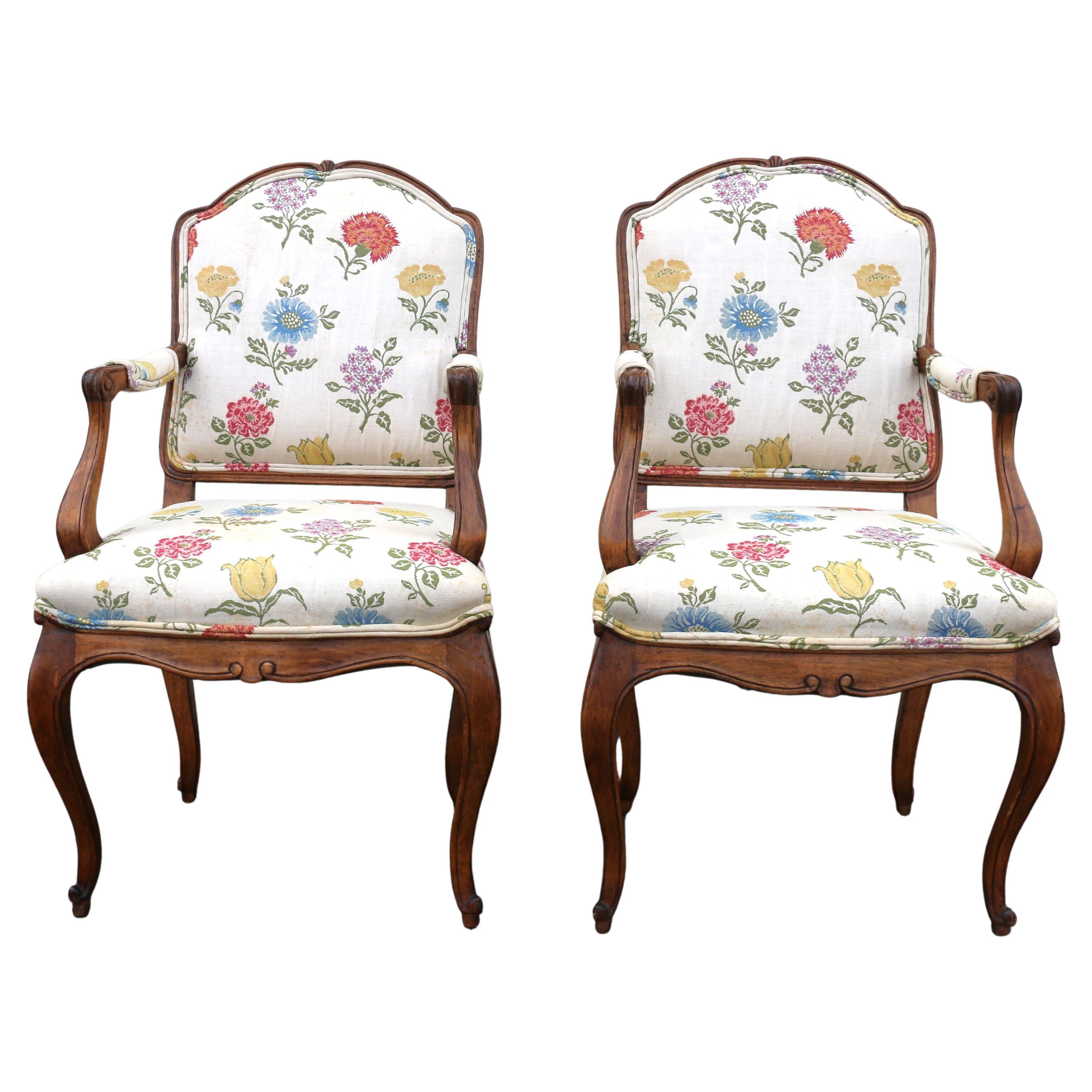 Pareja Vintage de Sillones Provinciales Franceses Estilo Luis XV