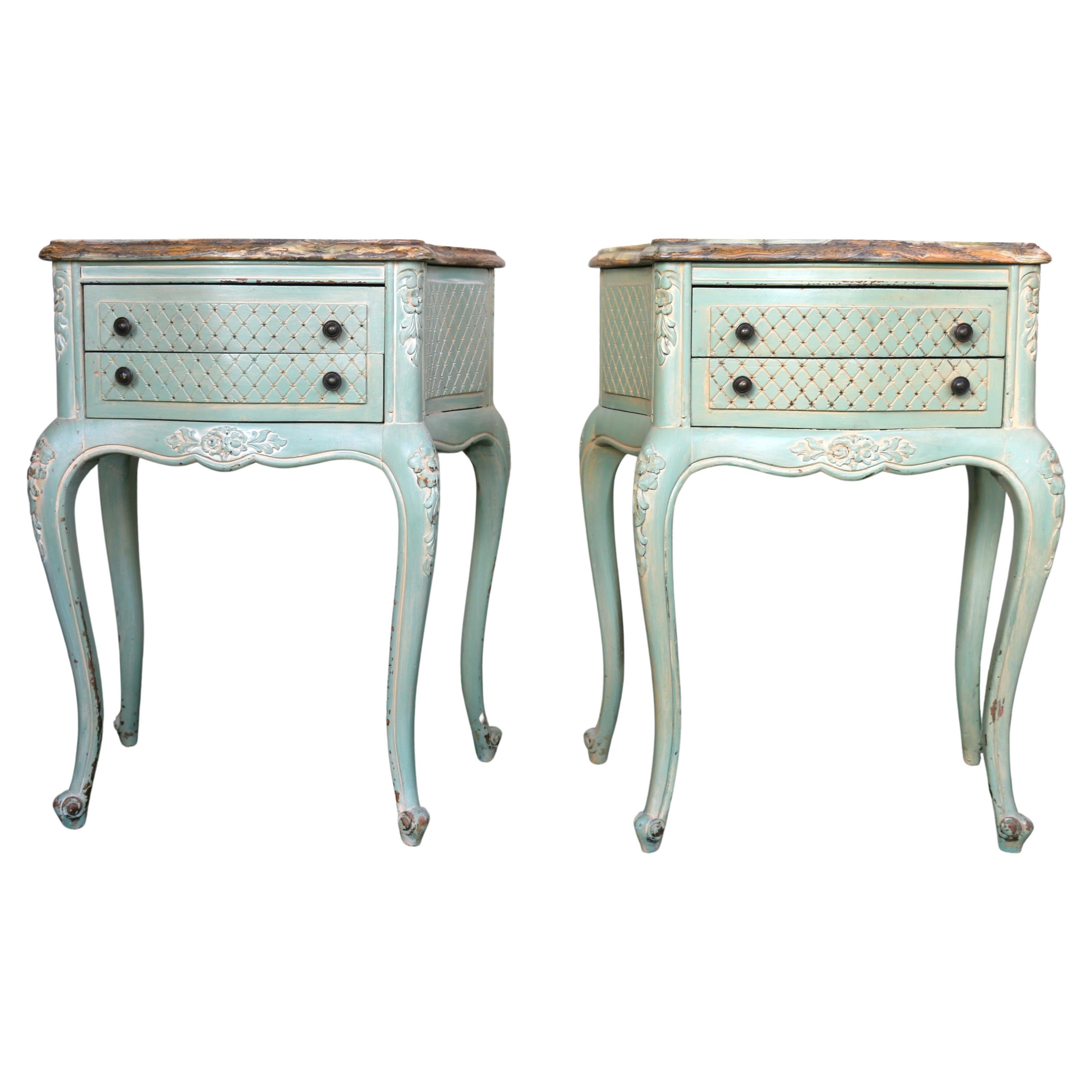 Coppia di comodini italiani d'antiquariato con piano in marmo