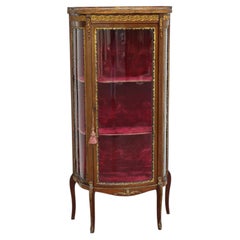 19th Century French Louis XV Vitrine Curio Cabinet With Marble Top & Ormolu