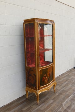 Antique French Louis XV Vernis Martin Curio Vitrine Cabinet