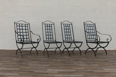 Vintage Set of 4 Hervé Baume French Wrought Iron Folding Patio Chairs, 1970s