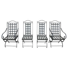 Vintage Set of 4 Hervé Baume French Wrought Iron Folding Patio Chairs, 1970s