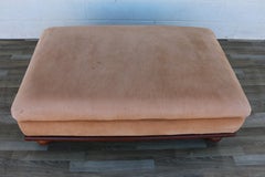 Oversized Vintage Ralph Lauren Tan Leather & Wood Ottoman With Bun Feet