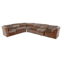 Vintage 1970s 7-Piece Modular Suede Leather Sectional Sofa