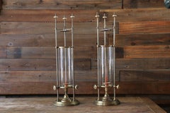 Vintage Pair of Chapman Brass & Glass Hurricane Candle Holders, 1985