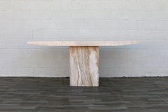1970s Italian Postmodern Beige Travertine Stone Pedestal Console Table