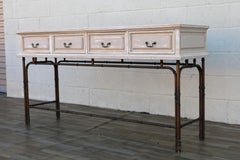 1970s Hollywood Regency Faux Bamboo Metal & Wood Four-Drawer Console Table