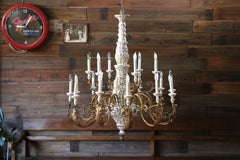 Italian 18-Light Carved Wood & Gilt Metal Chandelier, Circa 1970s