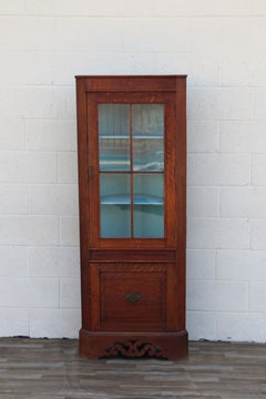 Antique 1920s English Oak Corner Cabinet by Walter Skull & Son Ltd.