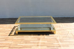 Vintage 1970s Hollywood Regency Brass Lucite & Glass Two-Tier Coffee Table