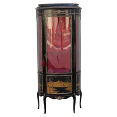 French Louis XV Style Ormolu Mounted Hand-Painted Curved Glass Vitrine Display