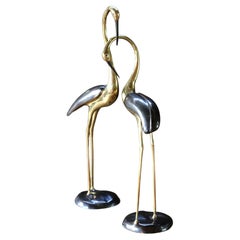 Vintage Hollywood Regency Brass Crane Sculptures, Pair, 1970s Design