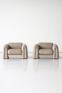 Rare Pair of 1970s Italian Armchairs in Chrome and Velvet