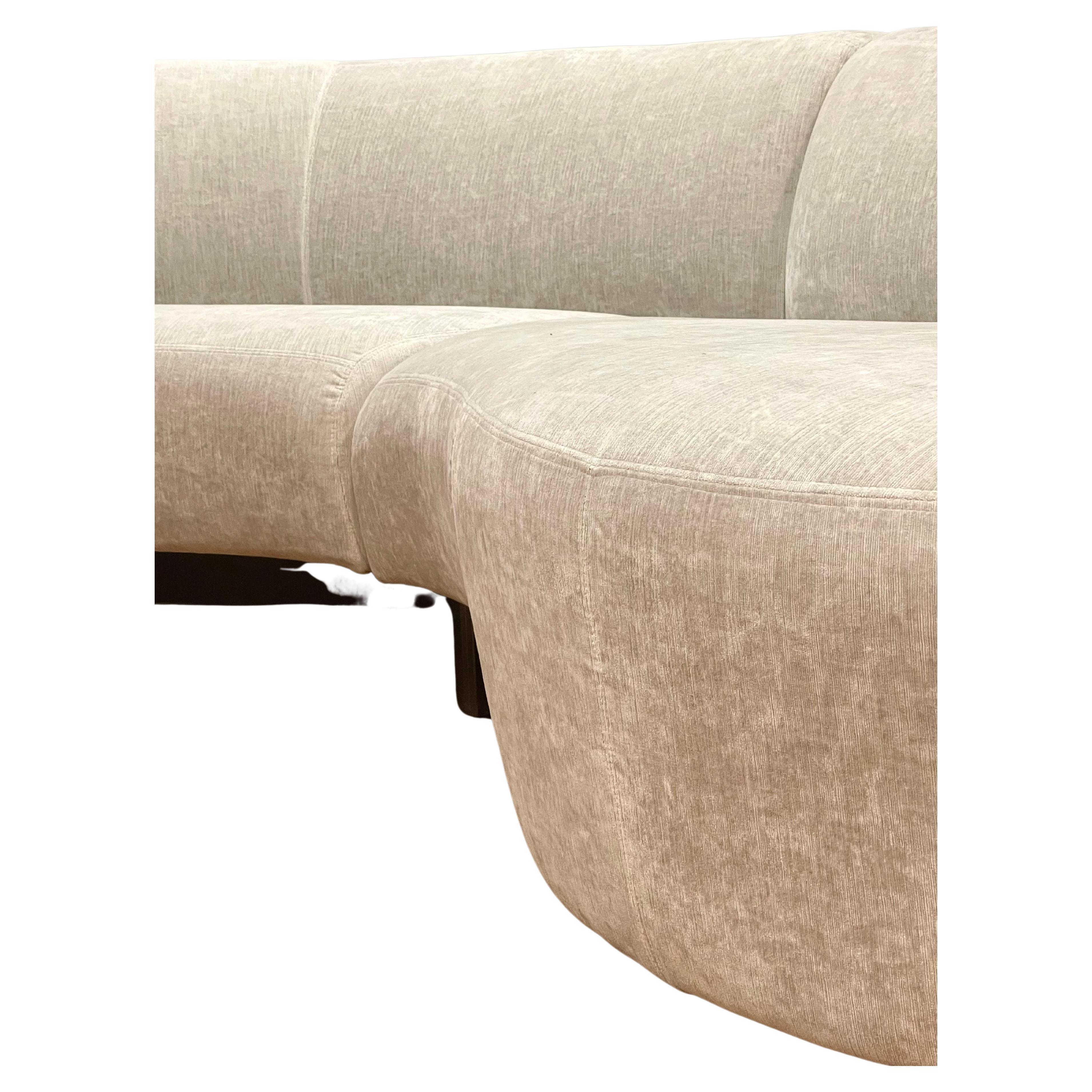 Robert Ebel “Allure” Sofa for Weiman/Preview curved 3 piece sectional with lucite legs in a gray chenille. Pieces connect via metal bracket. Tagged to underside and in excellent condition.