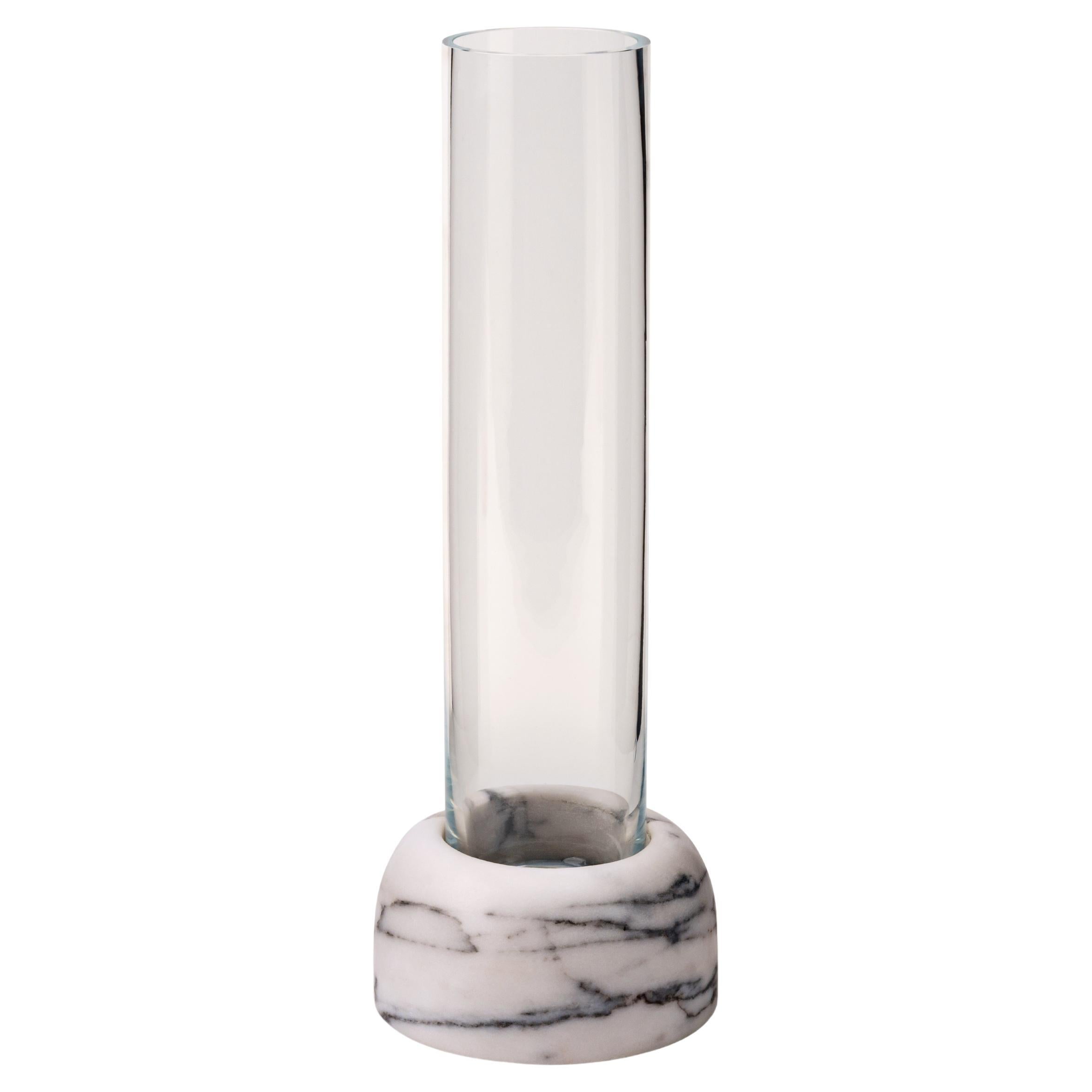 DUO – Minimalist Sculptural Vase in Pele De Tigre Marble and Glass, Large
