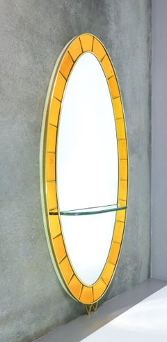 Consola con espejo de diseño CRISTAL ART, versión ámbar. Italia, años 50