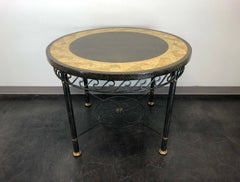 MAITLAND SMITH Wave Themed Faux Mosaic Round Metal Base Table W/ Brass Accents