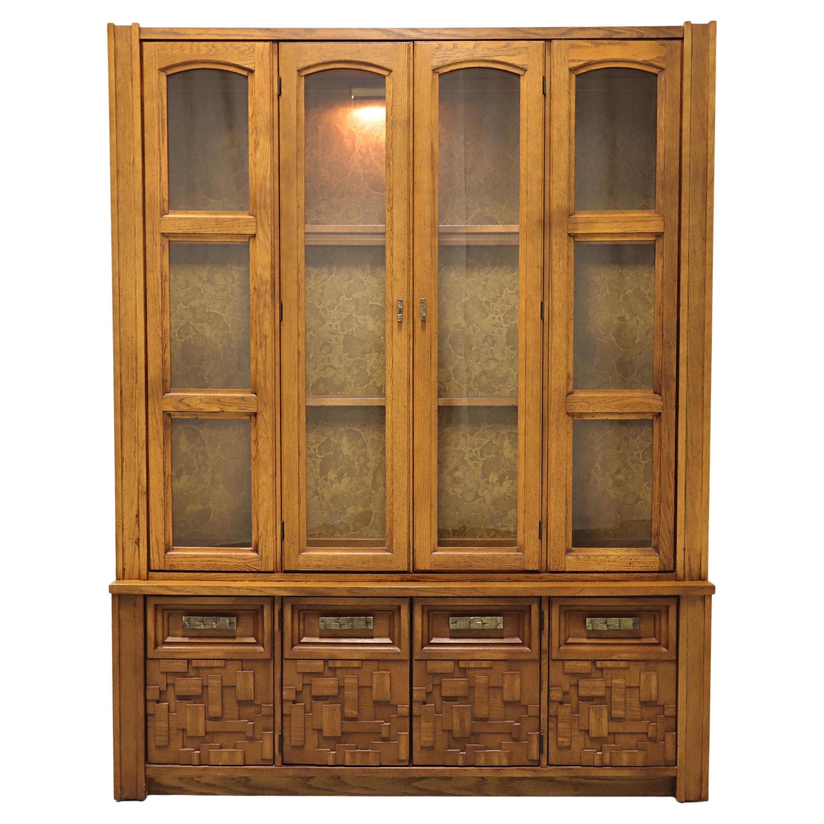 BROYHILL PREMIER Mid 20th Century Oak Brutalist Style China Cabinet