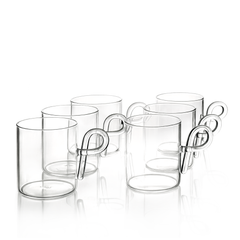 Set of 6 handcrafted borosilicate glass mugs, Piggie, Kanz