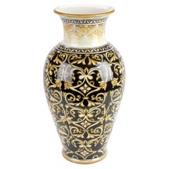 Vaso Vaso in maiolica damascata rinascimentale nero giallo dipinto a mano Italia Deruta
