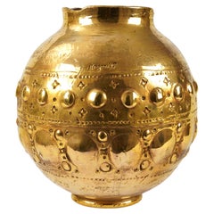 Vase en céramique, vase lustré or 24 carats, pièce maîtresse sphérique, Italie