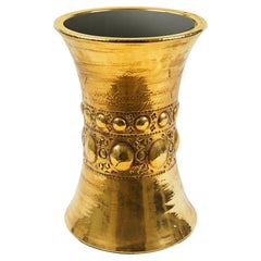 Circular Side Table Luster 24 Karat Gold Ceramic Sculpture Top Black Glass Italy