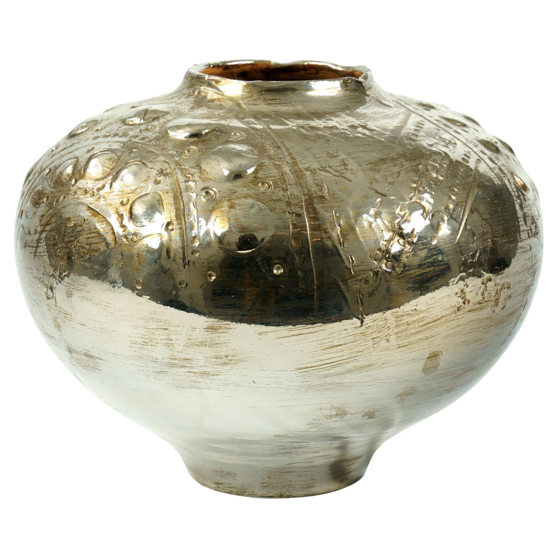 Vaso decorativo in ceramica Vessel Centerpiece Platinum Metallic Luster, Italia