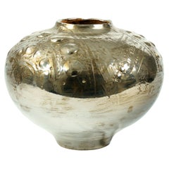 Jarrón de cerámica decorativo Vaso Centro de mesa Platino brillo metálico, Italia
