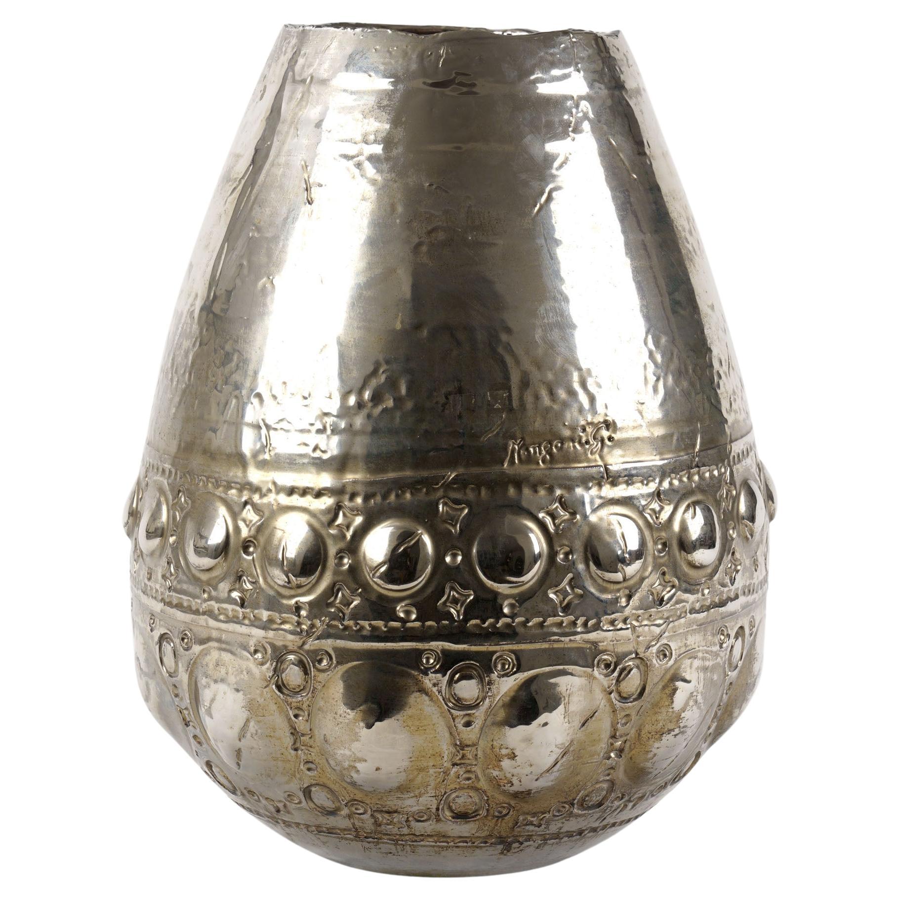 Sculpture Ceramic Vase Vessel Decorated Precious Platinum Luster Made in Italy