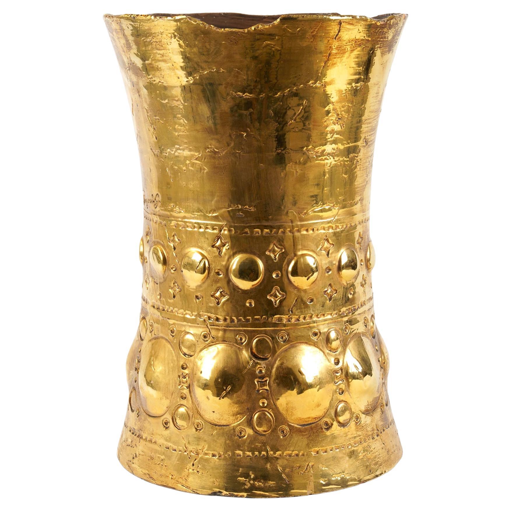 Vase en céramique sculptée décoré avec lustre en or 24 carats, fait à la main, Italie