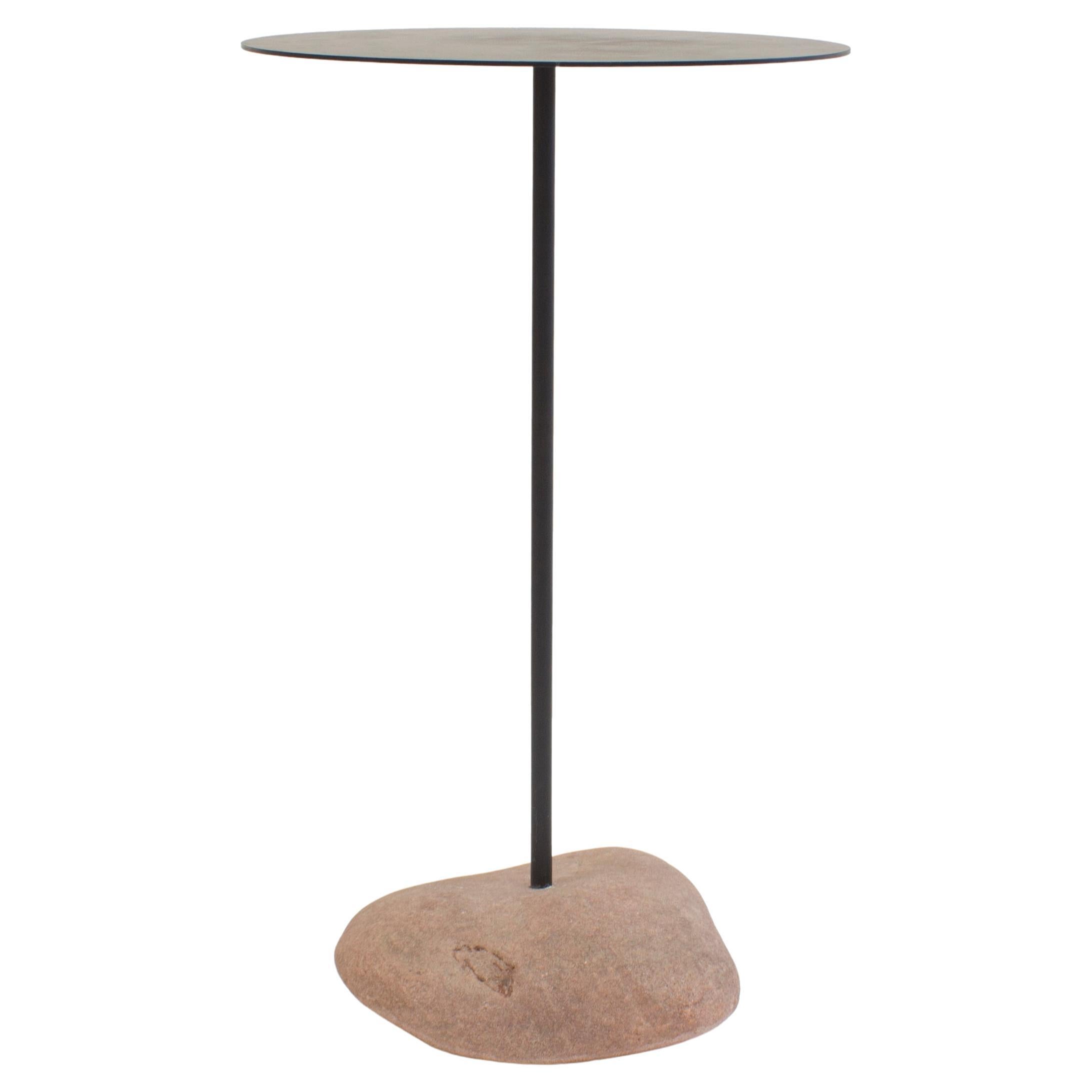Rocky Tabloa Side Table, Indoor/Outdoor Flat River Stone For Sale