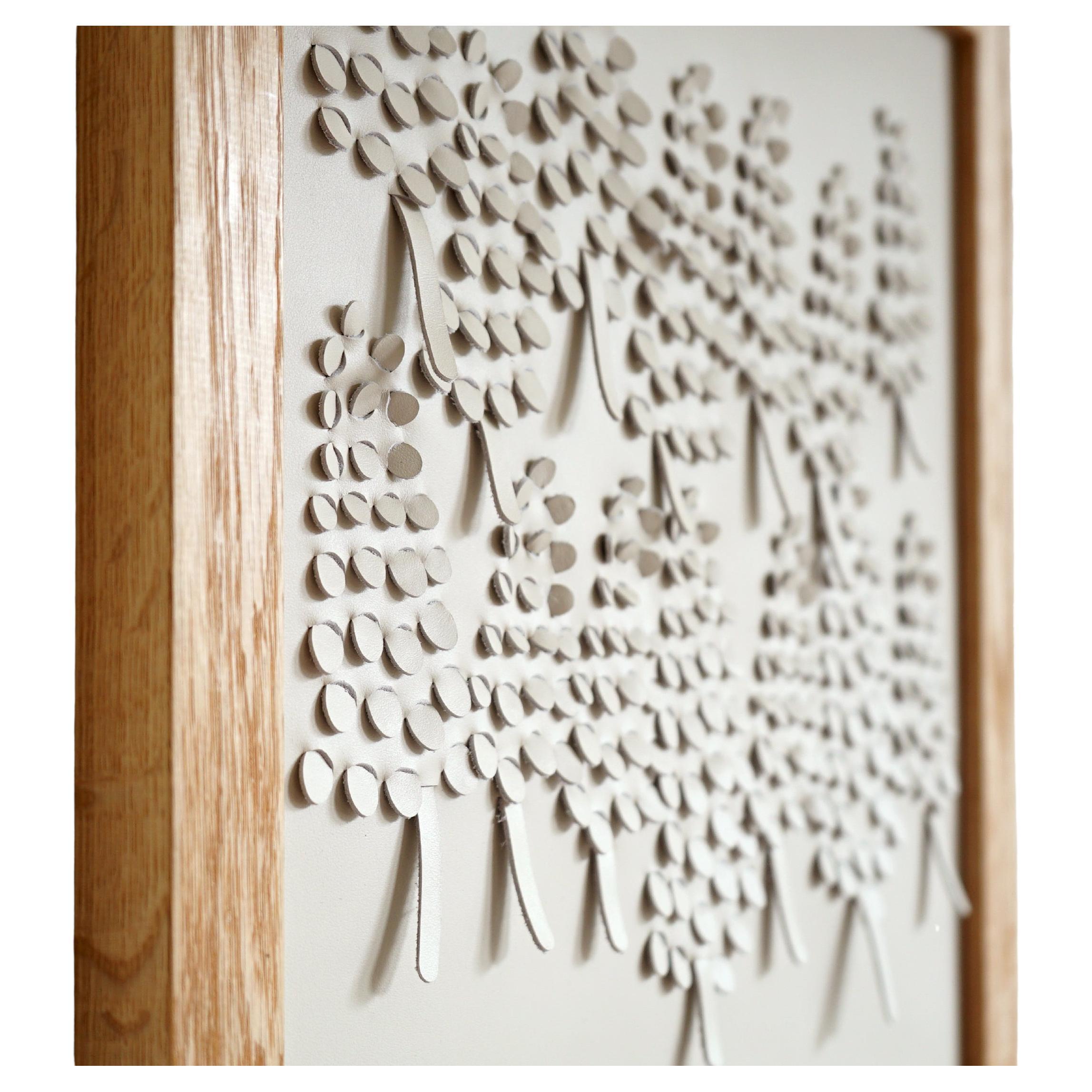 Grape Hyacinth, a Piece of 3D Sculptural Cream Leather Wall Art For Sale