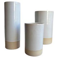 Modern Manolo Eirin Set of 3 Ceramic Vases Handmade in Spain, White / Natural