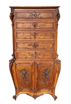 Curved Walnut Secretary Desk In The Louis XV Style