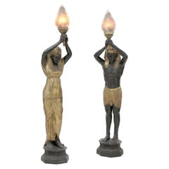 Pair of Maison Jansen Torchiére Egyptian Art Deco Floor Lamps