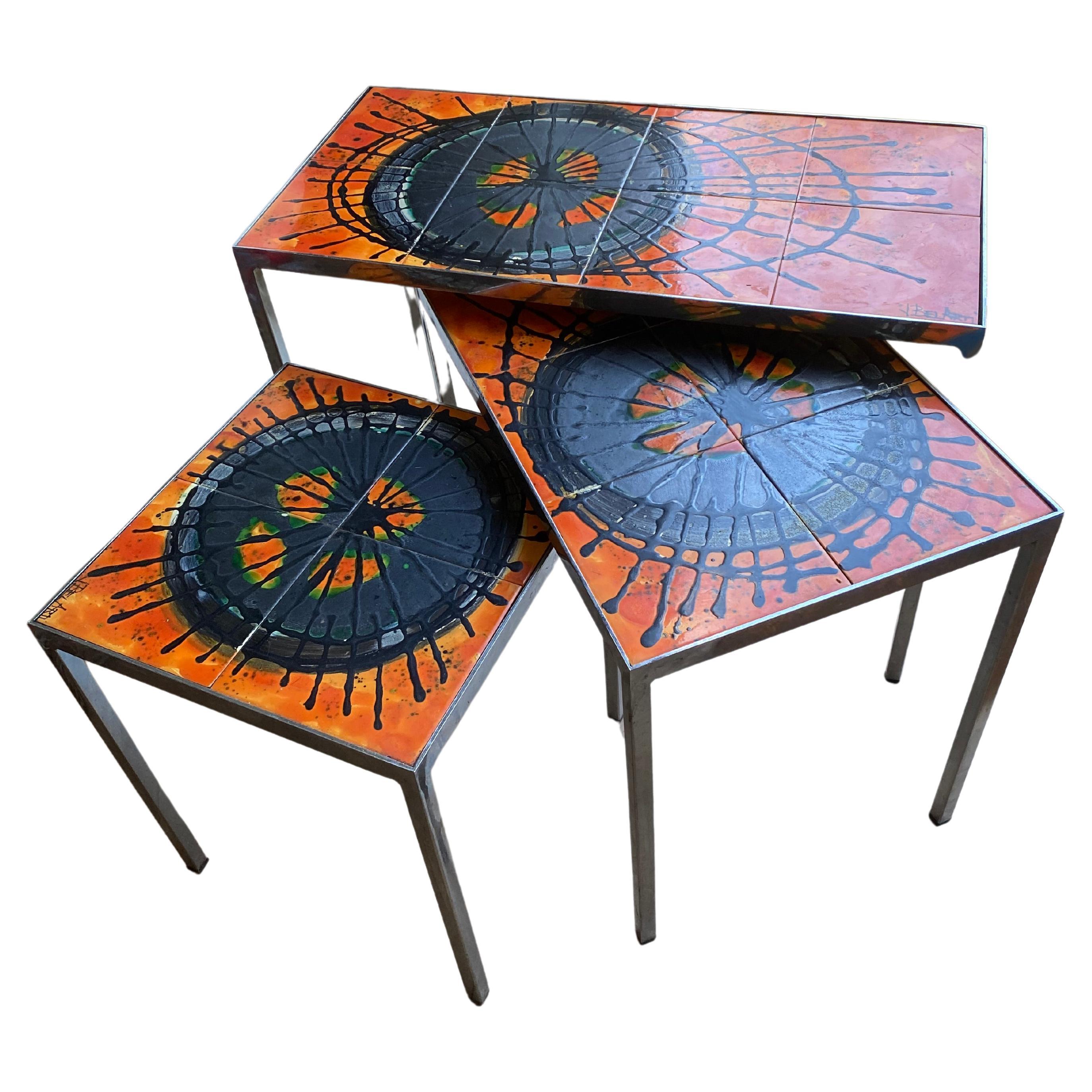 Mid-Century Modern coffee tables tiles Belarti (3 pcs) For Sale