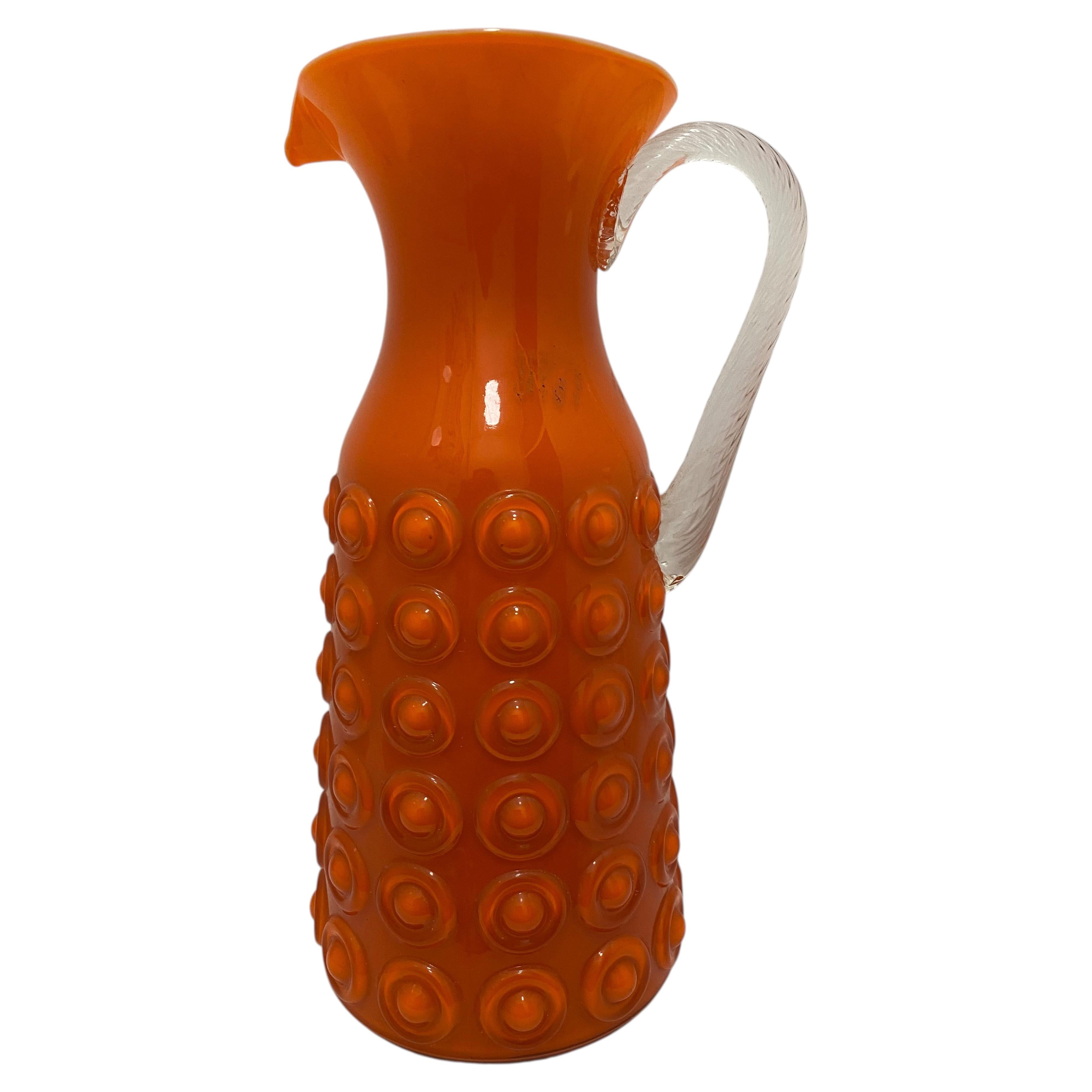 Mid Century Modern Empoli Glass Pitcher Italy For Sale