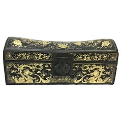 Boîte d'oreiller chinoise ancienne peinte à la main de style chinoiseries