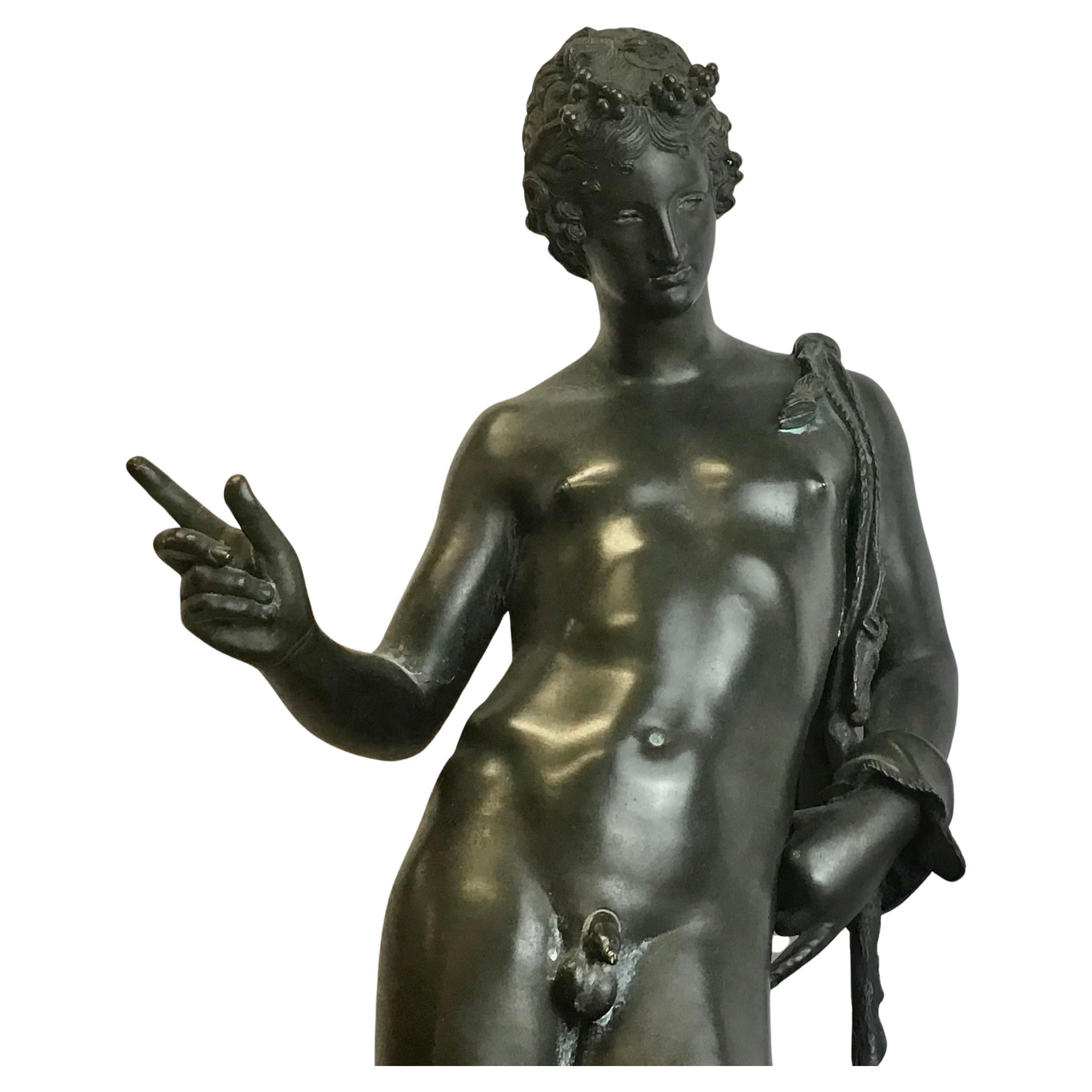 Large Signed 19th Century Grand Tour Bronze Statue of Narcissus For Sale 2