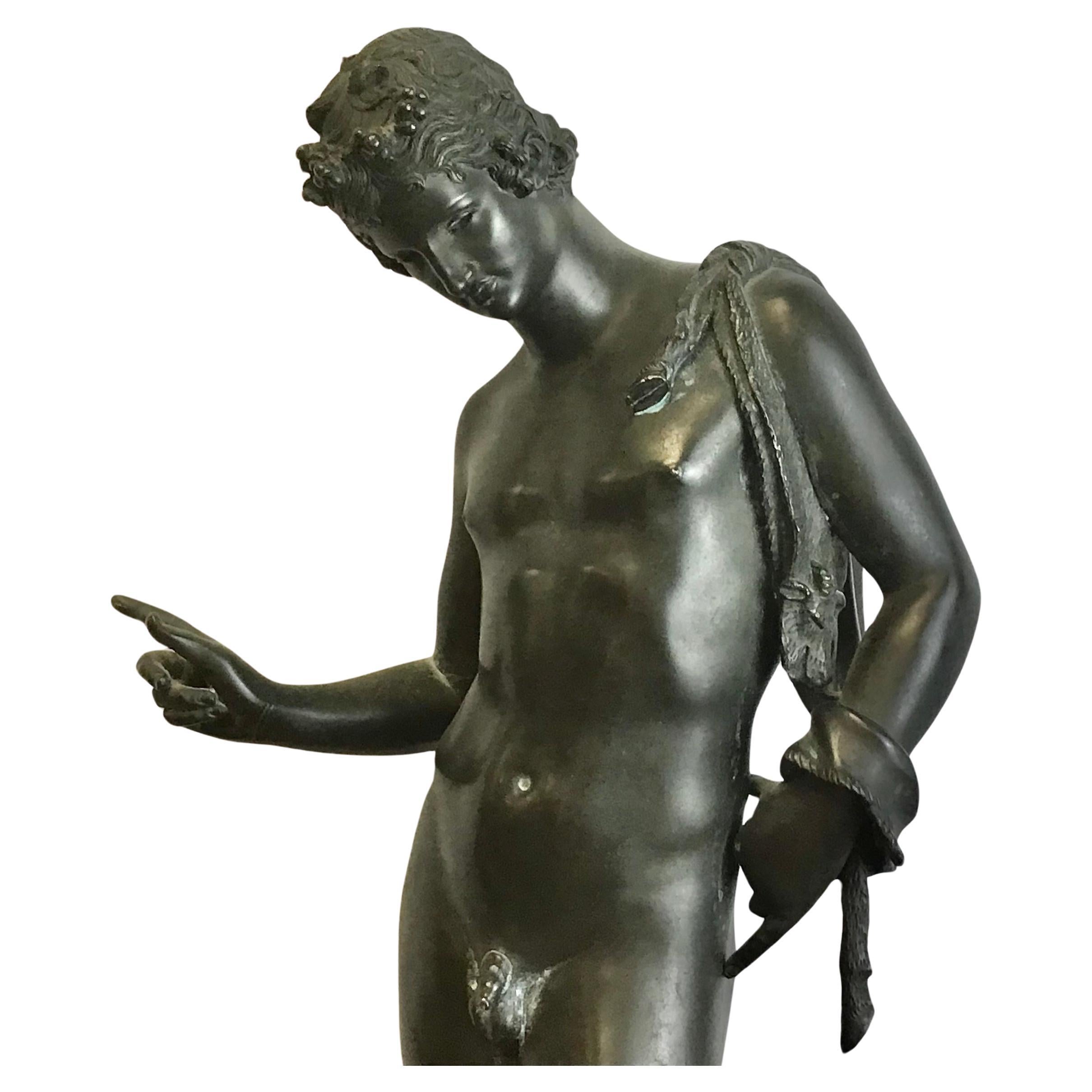 Large Signed 19th Century Grand Tour Bronze Statue of Narcissus For Sale 1