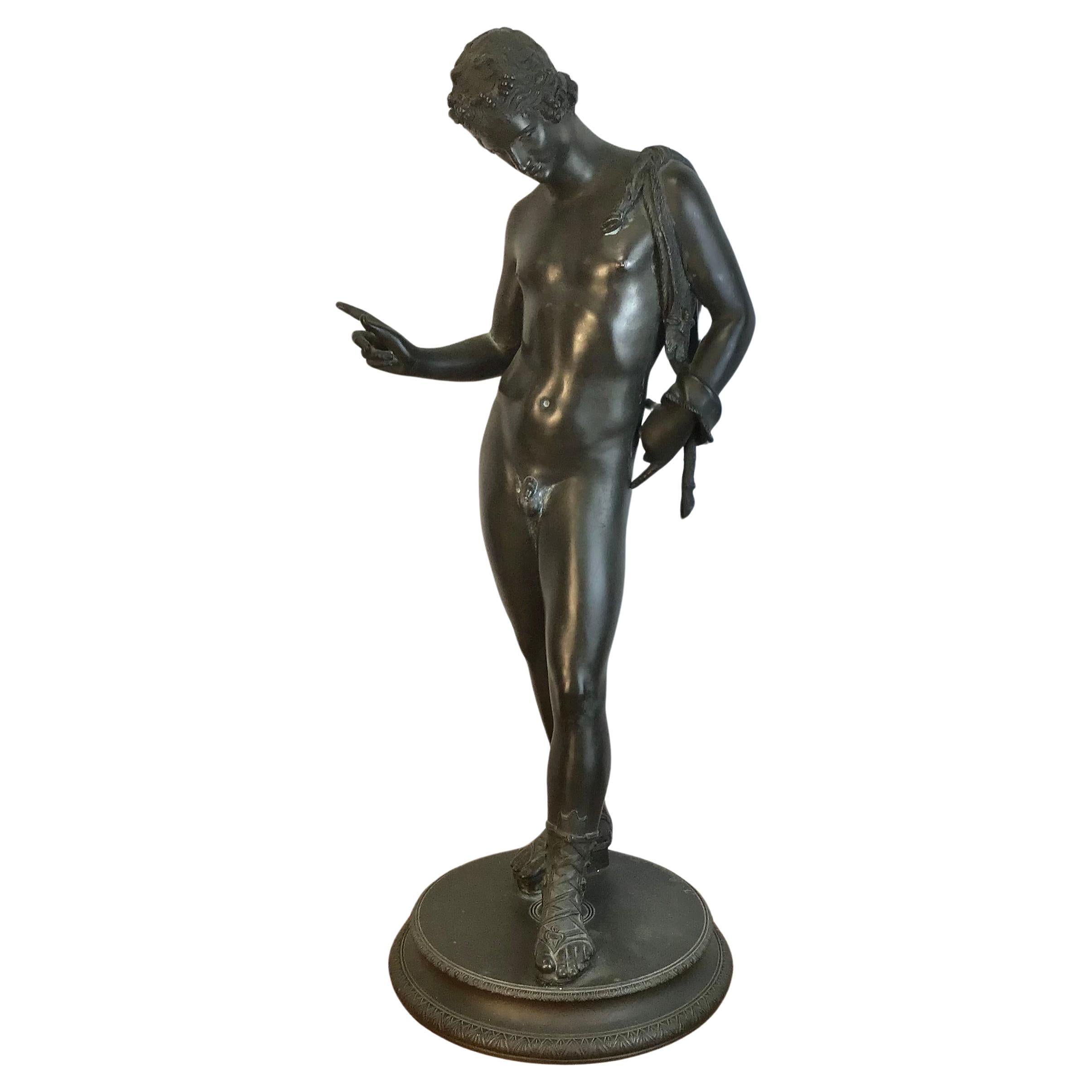 Large Signed 19th Century Grand Tour Bronze Statue of Narcissus For Sale