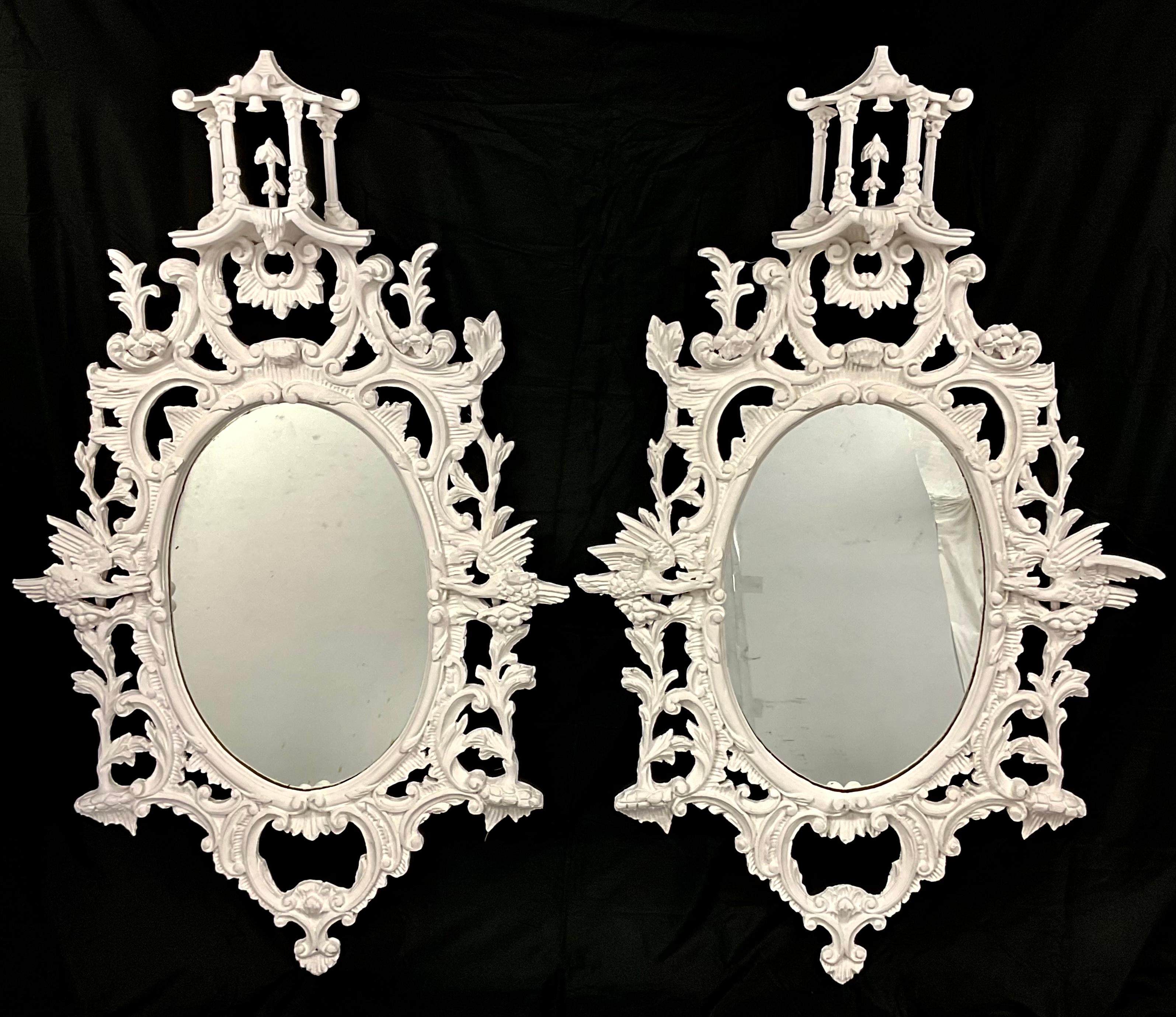 Italian Pair of 19th Century White Chinese Chippendale Mirrors